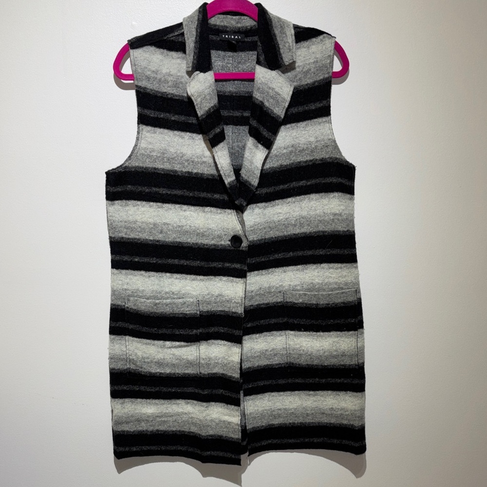 Tribal Black and Gray Striped Vest